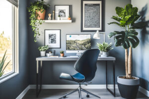 Home Office Interior Concept Design Features Beautiful Natural Plant That Creates Soothing