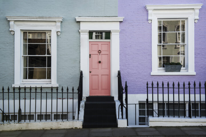 Front View Front Door With Blue Violet Wall