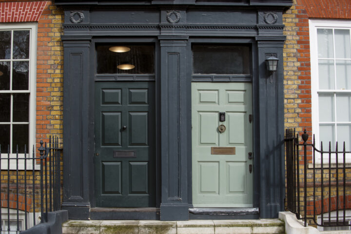 Front View Front Doors With Brown Wall