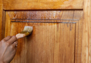 Girl Paints Wooden Door Summer Work Garden Selective Focus