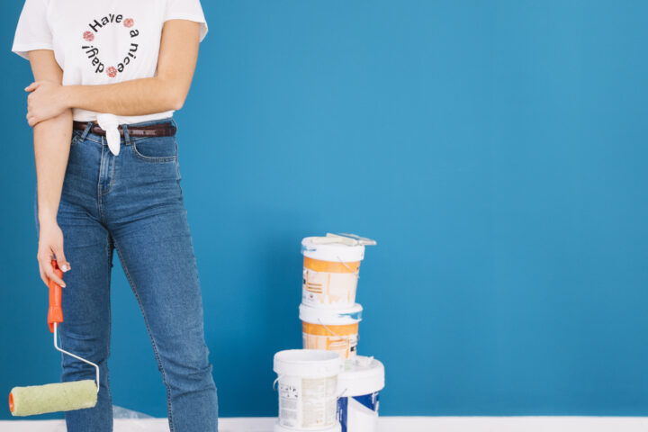 Girl Standing Paint Buckets