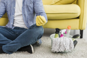 Man Doing Yoga Preparation Cleaning