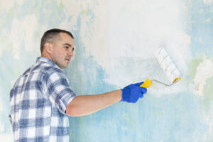 Man Working Wall With Paint Roller