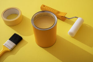 Assortment Painting Items With Yellow Paint