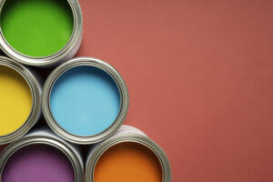 Top View Colorful Paint Cans Arrangement