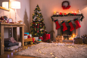 Living Room With Fireplace Christmas Tree